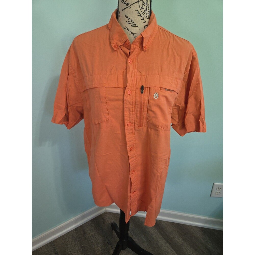 COLEMAN Outdoors Company Fishing Shirt Orange Mens large SS Vented Mesh Lined